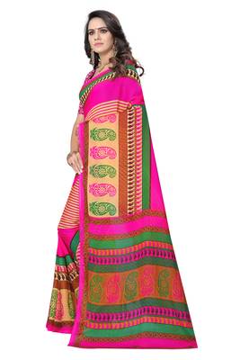 Pink printed georgette saree with blouse 2