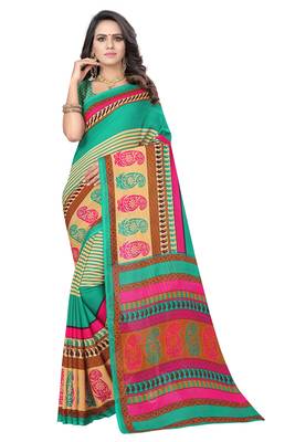 Sea green printed georgette saree with blouse 1