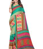Sea green printed georgette saree with blouse