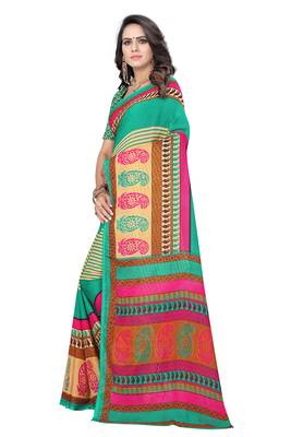 Sea green printed georgette saree with blouse 2
