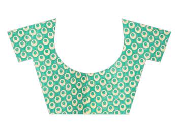 Sea green printed georgette saree with blouse 3