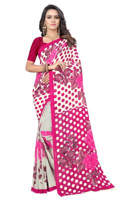 Pink printed georgette saree with blouse 1