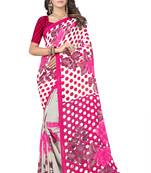 Pink printed georgette saree with blouse
