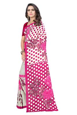 Pink printed georgette saree with blouse 2