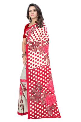Pink printed georgette saree with blouse 2