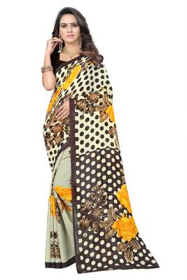 Brown printed georgette saree with blouse 1