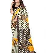 Brown printed georgette saree with blouse