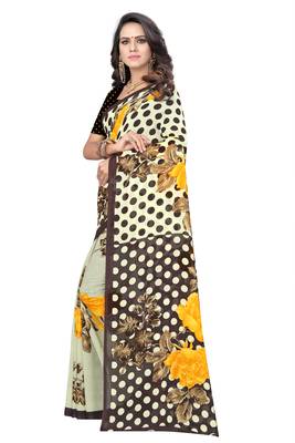Brown printed georgette saree with blouse 2