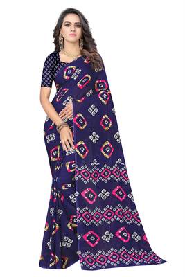 Navy blue printed georgette saree with blouse 1