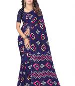 Navy blue printed georgette saree with blouse