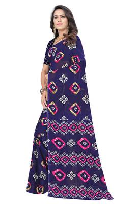 Navy blue printed georgette saree with blouse 2