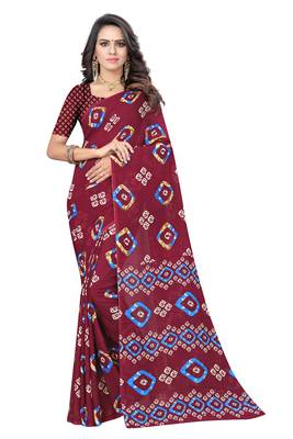 Maroon printed georgette saree with blouse 1