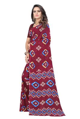 Maroon printed georgette saree with blouse 2