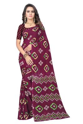 Magenta printed georgette saree with blouse 1