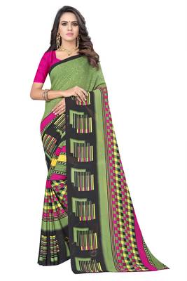 Green printed georgette saree with blouse 1