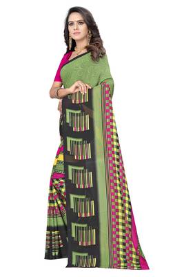Green printed georgette saree with blouse 2