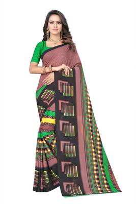 Brown printed georgette saree with blouse 1