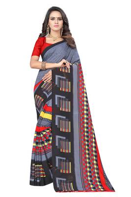 Grey printed georgette saree with blouse 1