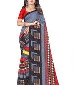 Grey printed georgette saree with blouse