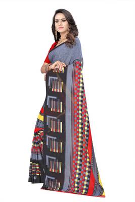 Grey printed georgette saree with blouse 2