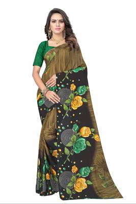 Olive printed georgette saree with blouse 1