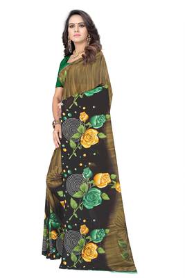 Olive printed georgette saree with blouse 2