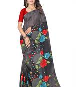 Grey printed georgette saree with blouse
