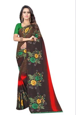 Multicolor printed georgette saree with blouse 1