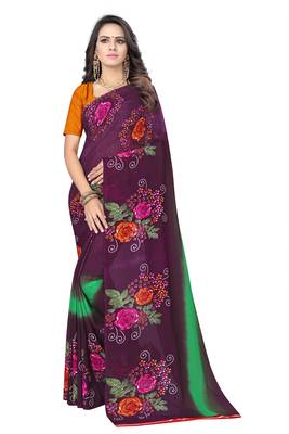 Magenta printed georgette saree with blouse 1