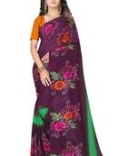 Magenta printed georgette saree with blouse