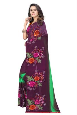Magenta printed georgette saree with blouse 2