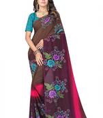 Brown printed georgette saree with blouse