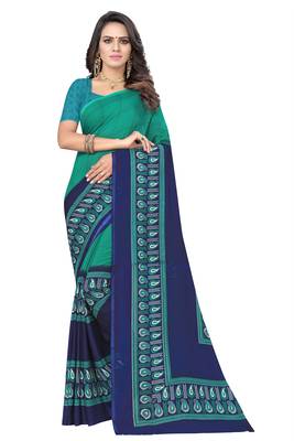 Sea green printed georgette saree with blouse 1