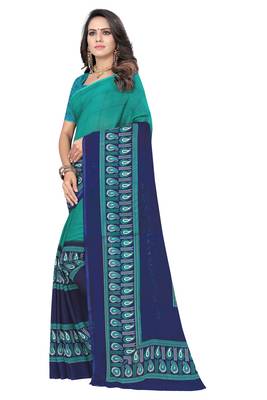 Sea green printed georgette saree with blouse 2
