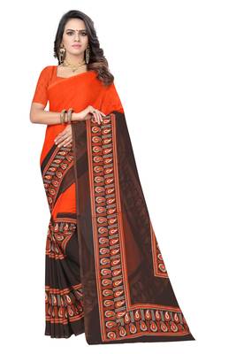 Orange printed georgette saree with blouse 1