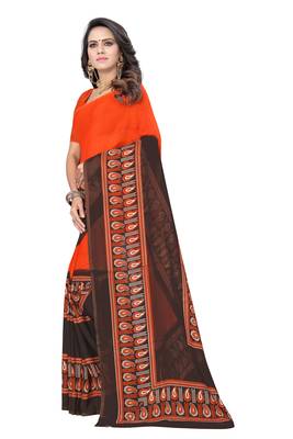 Orange printed georgette saree with blouse 2