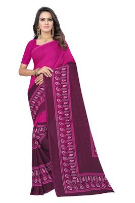 Pink printed georgette saree with blouse 1