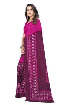 Pink printed georgette saree with blouse 2