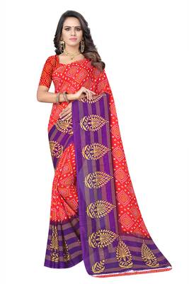 Peach printed georgette saree with blouse 1