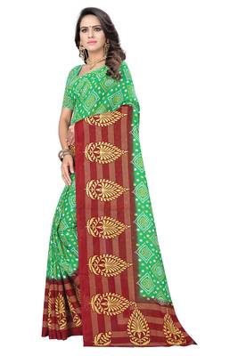 Green printed georgette saree with blouse 2