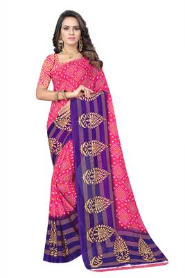Pink printed georgette saree with blouse 1