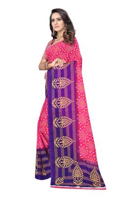 Pink printed georgette saree with blouse 2