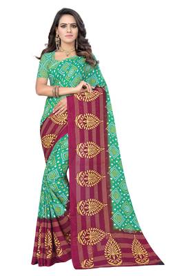 Green printed georgette saree with blouse 1