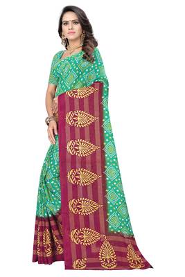 Green printed georgette saree with blouse 2