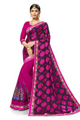 Pink printed georgette saree with blouse 1