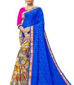Multicolor printed georgette saree with blouse