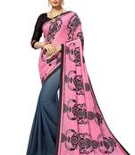 Pink printed georgette saree with blouse