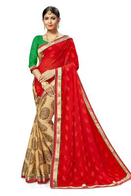 Red printed georgette saree with blouse 1