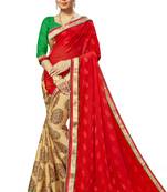 Red printed georgette saree with blouse