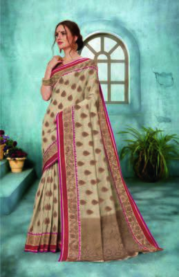 Beige woven pure silk blend saree with blouse 1